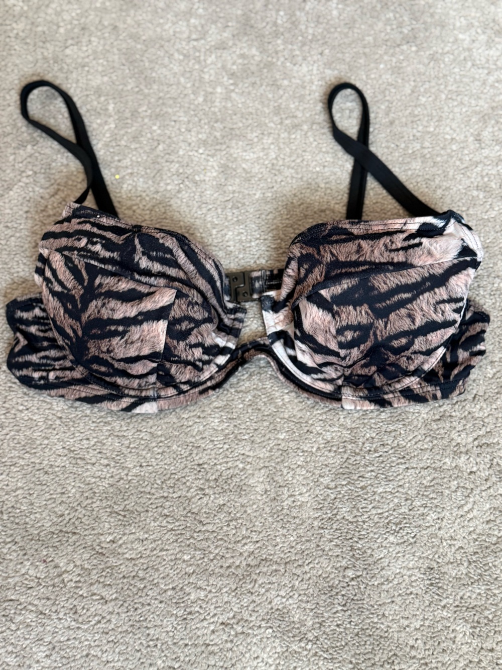 Wolf & Whistle Underwire Bra Bikini Top 36DD/E Tiger Animal Print Adj. Straps
